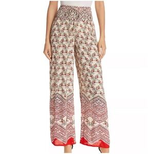 Patrons of Peace Palazzo Pants Smocked Stretch Floral Boho Batik Wide Leg Size M